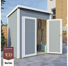 Șopron de grădină cu uși deschise, unelte de grădinărit în interior