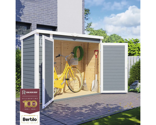 Cabină de grădină cu uși deschise și unelte de grădinărit