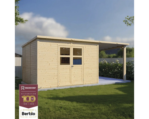 Căsuță de grădină din lemn cu ușă dublă și copertină