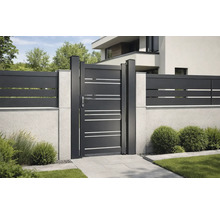 Gard cu poartă din aluminiu și elemente decorative orizontale