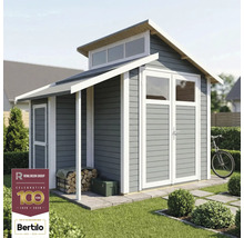 Cabină de grădină cu ușă dublă, fereastră și depozit de lemne sub baldachin