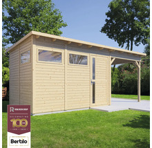 Casă de grădină din lemn cu ferestre și copertină