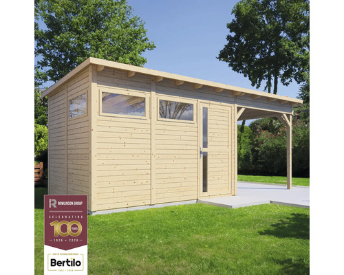 Casă de grădină din lemn cu ferestre și copertină