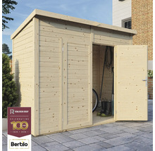 Magazie de grădină din lemn cu ușa deschisă