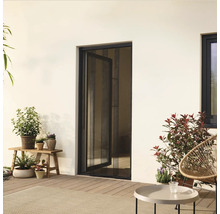 Vedere exterioară a unei uși de insecte deschise într-o zonă de living