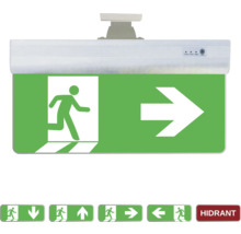 Indicator luminos de urgență cu pictogramă pentru ieșire de urgență spre dreapta