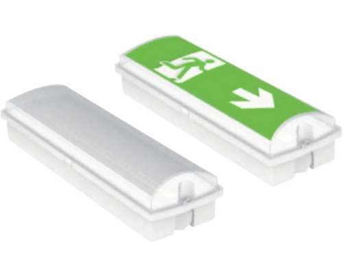 Două lumini de urgență cu simbol de ieșire de urgență și săgeată