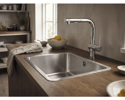 Chiuvetă cu robinet într-o bucătărie luminoasă