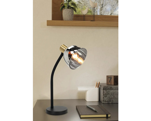 Birou cu lampă de masă cu braț și abajur negre