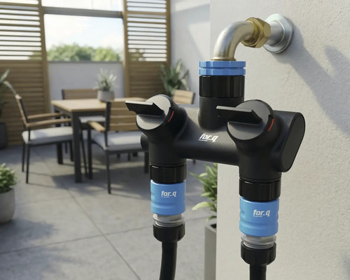 Distribuitor de apă de grădină pentru montaj exterior cu două ieșiri