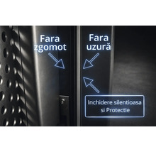 Vedere detaliată a unui mecanism de închidere silențioasă la un dulap metalic pentru funcționare fără zgomot și protecție împotriva uzurii.