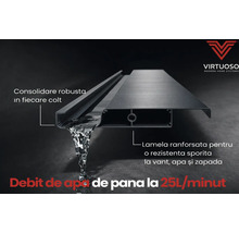 Profil de lamelă ranforsat Virtuoso cu un debit de apă de până la 25 litri pe minut. Logo Virtuoso.