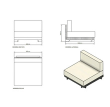 Desen tehnic al unui modul de mobilier de grădină cu dimensiuni: lățime 990 milimetri, adâncime 1030 milimetri.