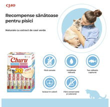 Logo Ciao. Ciao Churu, 20 tuburi. Fără cereale, umiditate ridicată, ton sălbatic, scăzut în calorii, fără conservanți.