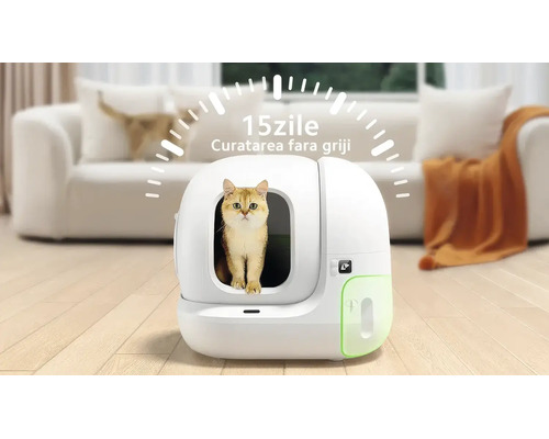 Litieră automată pentru pisici cu o pisică, oferă până la 15 zile de curățare fără griji.