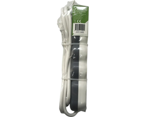 Prelungitor în ambalaj de plastic cu cablu alb și etichetă Verde Electric Corporation cu marcaj CE.