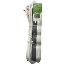 Prelungitor Verde cu cablu alb și ștecher în ambalaj de plastic transparent cu marcaj CE.