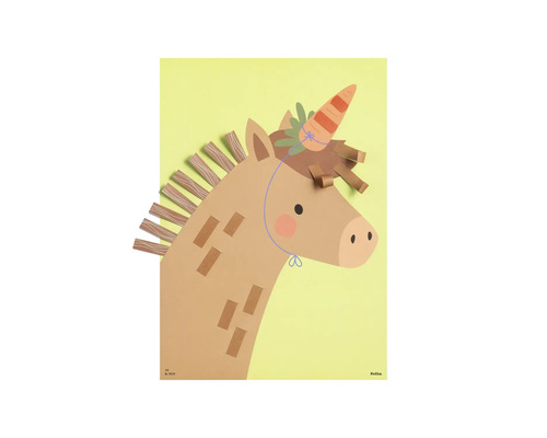 Set de creație pentru un unicorn din hârtie în formă de măgar cu un morcov pe post de corn.