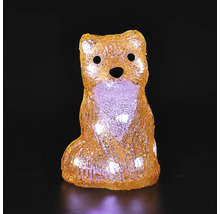Figurină decorativă LED vulpe portocalie din acril, așezată, iluminată, pentru interior și exterior.
