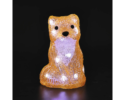 Figurină decorativă LED vulpe portocalie din acril, așezată, iluminată, pentru interior și exterior.