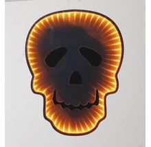 Decorațiune de Halloween iluminată în formă de craniu cu efect de oglindă infinită și lumină caldă.