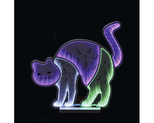 Lampă decorativă LED în formă de pisică cu efect de oglindă infinită.