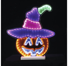 Decorațiune LED Halloween dovleac cu pălărie de vrăjitoare și efect de oglindă infinită.