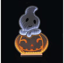 Decorațiune LED de Halloween fantomă pe dovleac cu efect de oglindă infinită și suport.