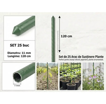 Set de 25 araci de susținere plante din metal plastificat, diametru 11 milimetri, lungime 120 centimetri, pentru grădină.
