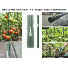 Set de 25 araci metalici înveliți în plastic HORTI A-Z pentru susținerea tomatelor, castraveților și a plantelor ornamentale în grădină.