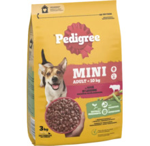 Hrană uscată Pedigree pentru câini adulți de talie mică până la 10 kilograme, cu vită și legume, pungă de 3 kilograme.