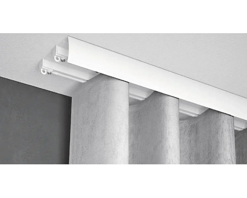 Set șină perdea & draperie Gardinia aluminiu, albă, 2 canale, cu mască și accesorii 250 cm