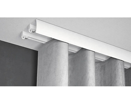 Set șină perdea & draperie Gardinia aluminiu, albă, 2 canale, cu mască și accesorii 400 cm