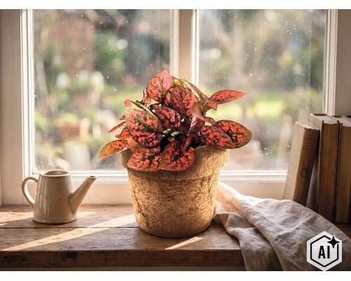 Planta cu pistrui Mix FloraSelf Hypoestes H 12 cm ghiveci Ø 6 cm (Image AI modified or generated)