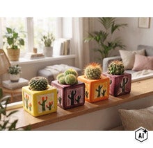 Mască pentru flori Kaktus, ceramică 5,5x5,5x7,5 cm, sortat (Image AI modified or generated)