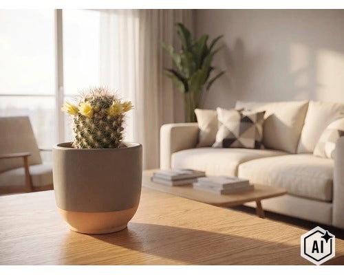 Mască ghiveci FloraSelf Hein ceramică Ø 6 cm H 6 cm gri (Image AI modified or generated)