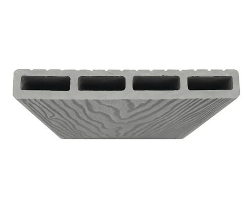Placă de terasă din material compozit cu profil alveolar și textură de lemn