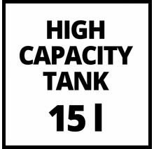 Simbol cu textul High Capacity Tank 15 litri pentru produse cu volum mare al rezervorului
