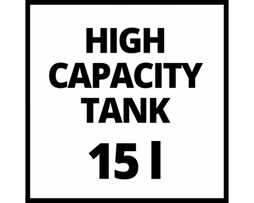 Simbol cu textul High Capacity Tank 15 litri pentru produse cu volum mare al rezervorului