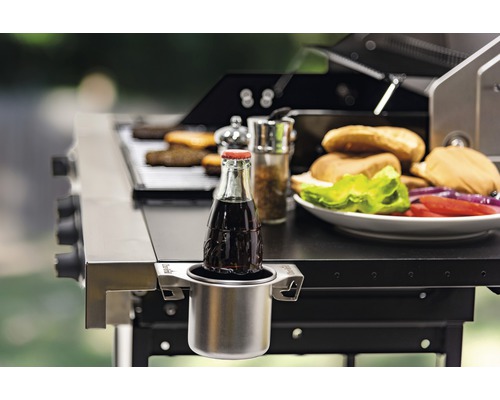 Suport metalic pentru băuturi pe grătar cu sticlă de băutură