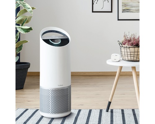 Purificator de aer TruSens în sufragerie cu masă și decorațiuni