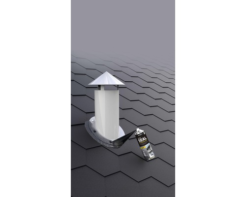 Acoperiș cu coș de fum și spray de etanșare