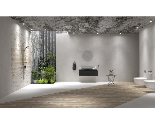 Baie modernă cu duș, chiuvetă, toaletă și bideu