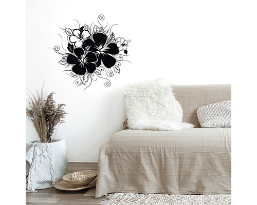 Autocolant de perete cu motiv de floare de hibiscus deasupra canapelei