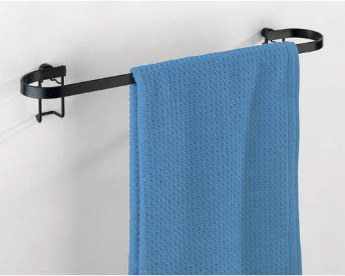 Suport negru pentru prosop cu prosop albastru