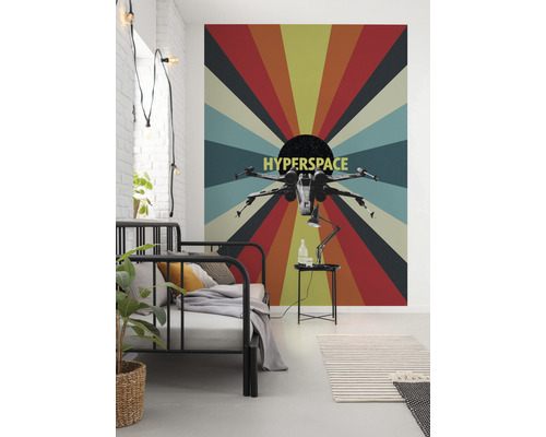 Decor de perete în dormitor cu un motiv Star Wars Hyperspace.