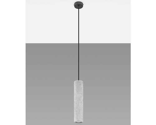 Lumină suspendată din beton cu abajur cilindric pe cablu negru