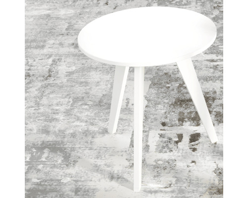 Măsuță laterală rotundă, albă, cu trei picioare
