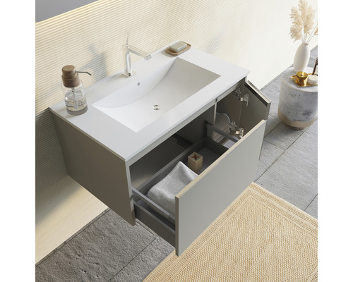 Dulap de lavoar cu sertar deschis și ușă pentru baie