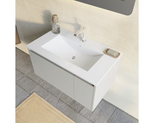 Combinație lavoar cu dulap inferior, baterie și accesorii în baie